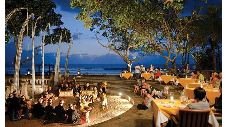Dining at the Amphitheatre at The Oberoi Beach Resort Bali