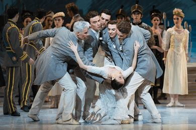 The Australian Ballet performs on stage during the dress rehearsal of Swan Lake at London Coliseum