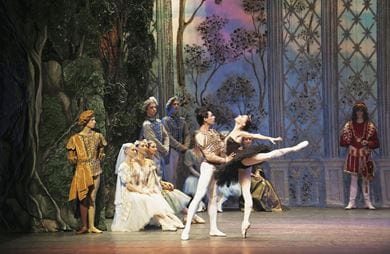 The Russian National Ballet performs the grand reception scene from Swan Lake, where Siegfried is fooled by Odile