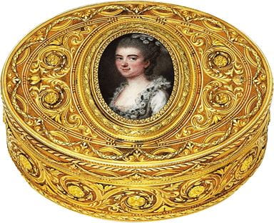 A Louis XVI style two-colour gold and enamel snuff-box, 1731-1806, courtesy Christie’s