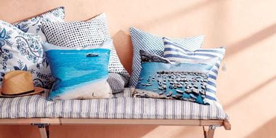Printed photo-fabric sewn onto cushions can add a personalised touch to your décor