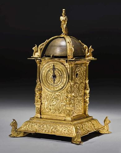 Renaissance table clock with alarm, probably from the Germany, dating between 1600-1620. Courtesy, Sotheby’s
