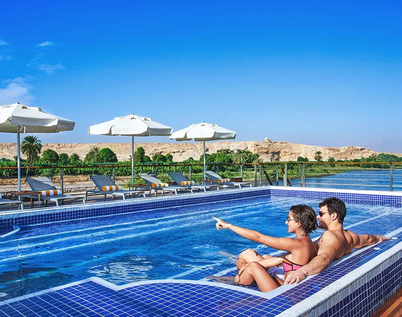 Deck lounge with views on Oberoi Philae Nile Cruise