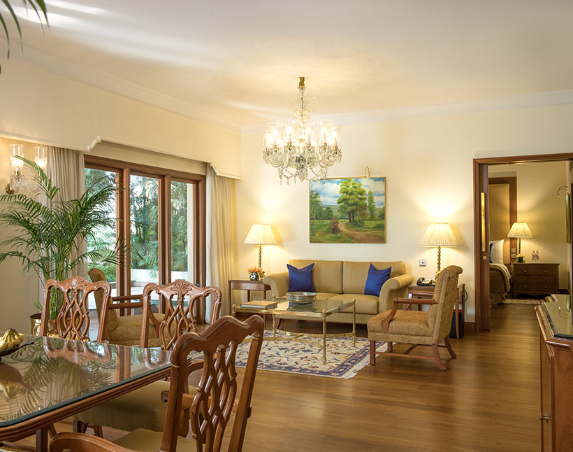 Luxurious suite at The Oberoi Bengaluru, elegantly furnished.