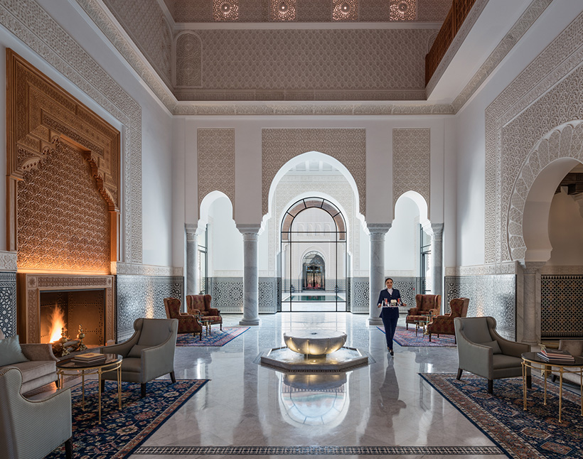 Luxurious lobby at The Oberoi, Marrakech – a 5-star resort.