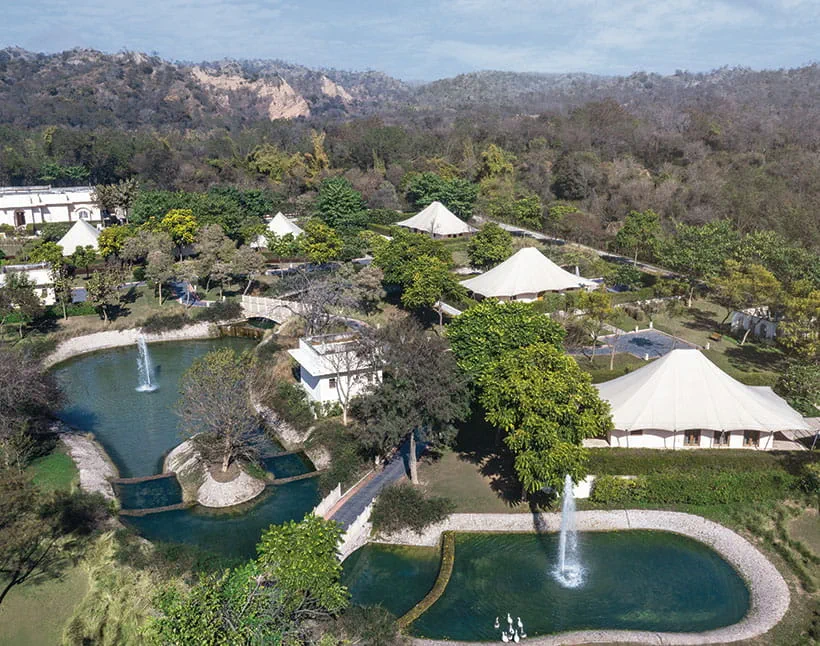 Aerial view of The Oberoi Sukhvilas, 5-star resort in Siswan Forest
