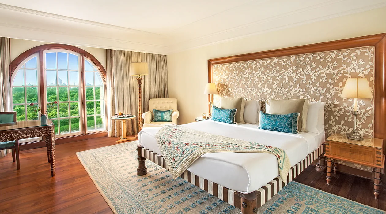 Premier Room at The Oberoi Amarvilas, Agra, a luxury 5-star resort near the Taj Mahal.