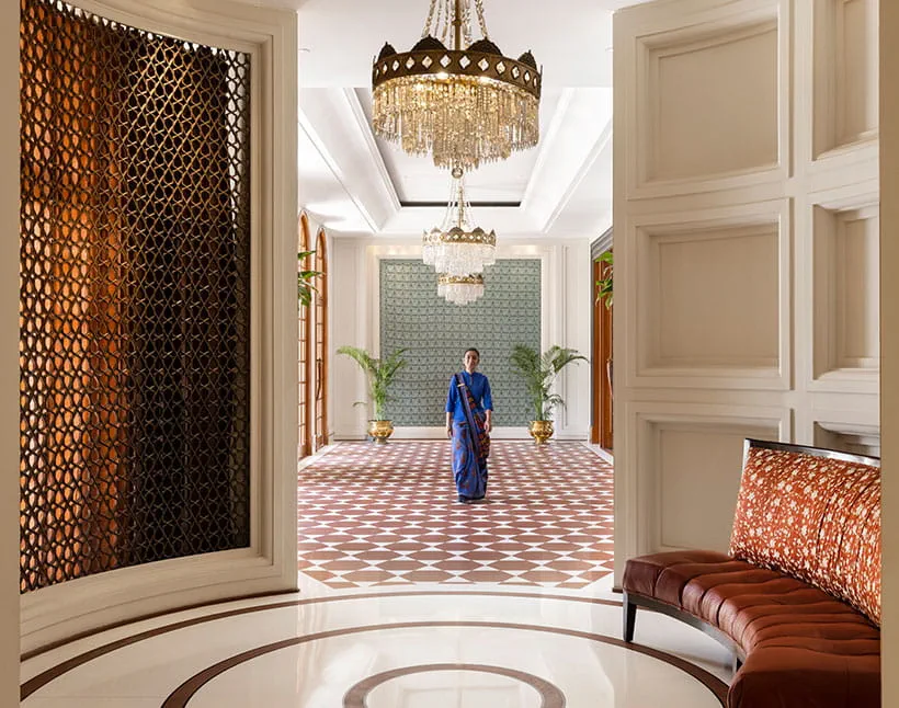 Twilight view of The Oberoi Amarvilas, a luxury 5-star hotel in Agra.