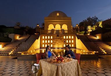 Private dining under the stars at The Oberoi Amarvilas, a luxury resort in Agra.