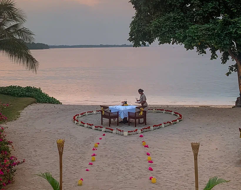 Palm-lined villa path, The Oberoi Lombok luxury resort