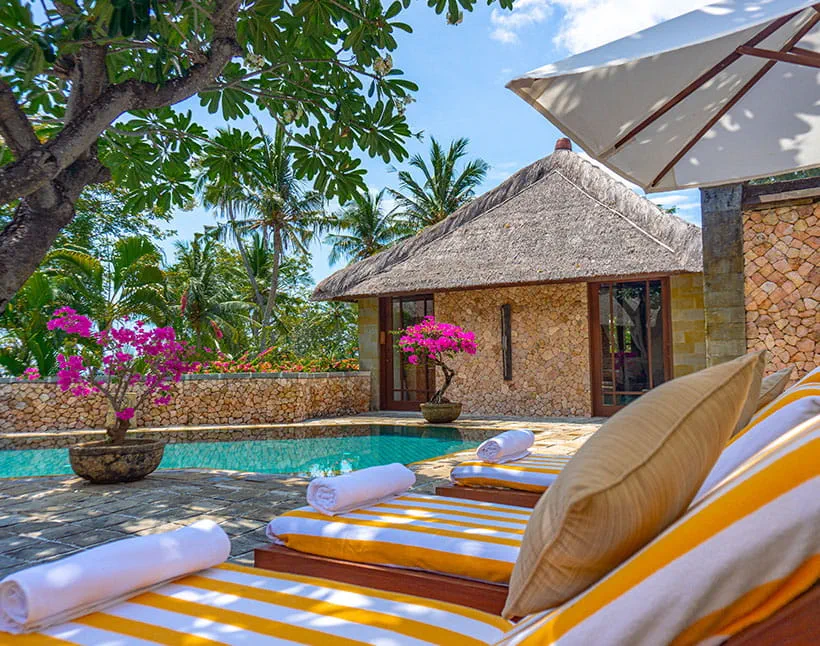Private garden villa at The Oberoi Resort Lombok during golden hour
