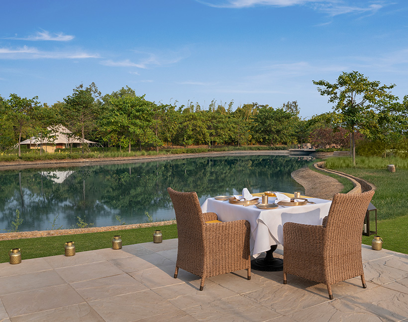 Exclusive dinner set-up at Bonfire by the lake