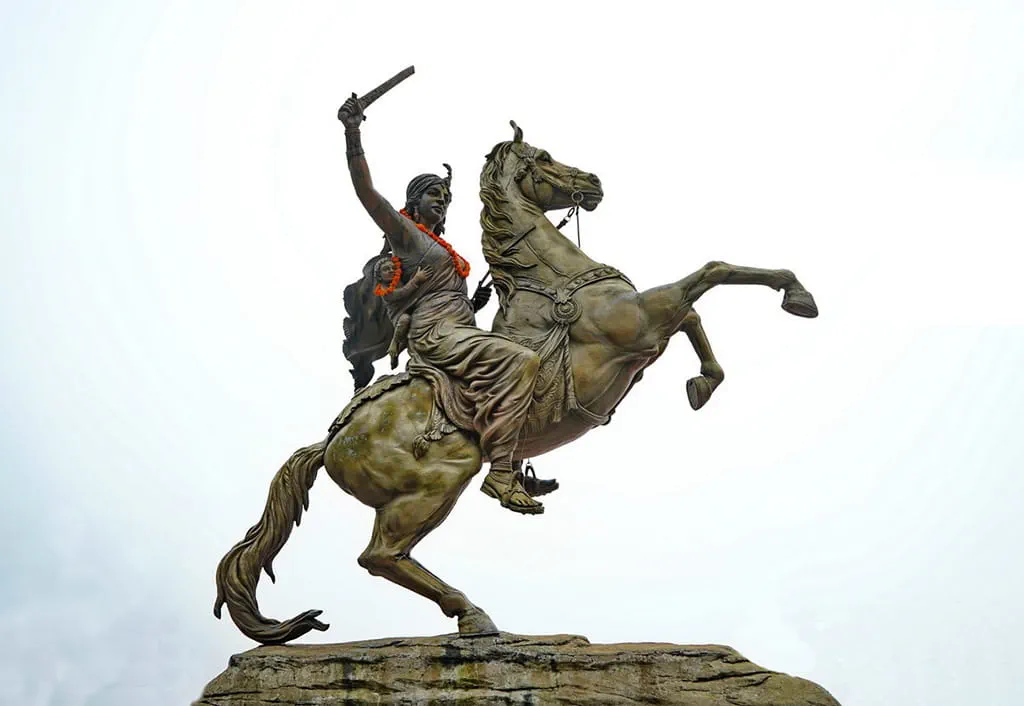 Equestrian statue of warrior with sword on rearing horse in Shimla