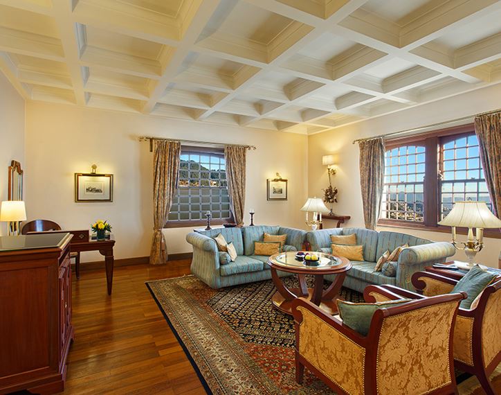 Elegant sitting area in luxury hotel, The Oberoi Cecil, Shimla