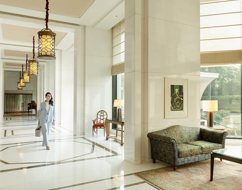 Interior view from gallery at The Oberoi New Delhi, 5 star hotel.