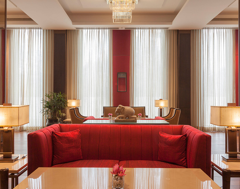 Interior view from gallery at The Oberoi New Delhi, 5 star hotel.
