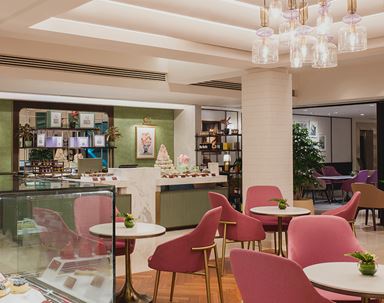 Fresh desserts on display at The Oberoi New Delhi patisserie.