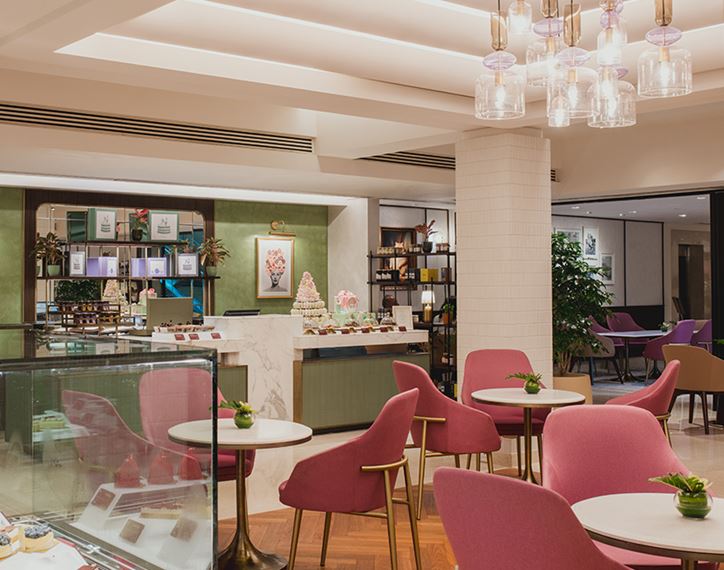Fresh desserts on display at The Oberoi New Delhi patisserie.