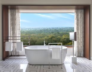 Luxurious bathtub with a view at The Oberoi New Delhi
