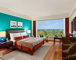 Luxury hotel room at The Oberoi New Delhi with scenic view