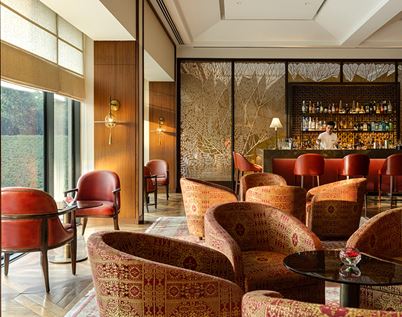 Cigar lounge interior at The Oberoi New Delhi, luxury 5 star hotel.