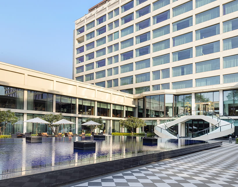 Interior view from gallery at The Oberoi New Delhi, 5 star hotel.