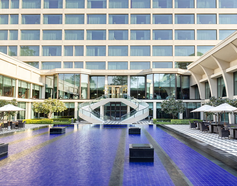 Interior view from gallery at The Oberoi New Delhi, 5 star hotel.