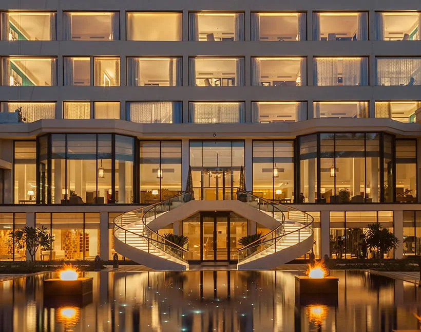 Interior view from gallery at The Oberoi New Delhi, 5 star hotel.