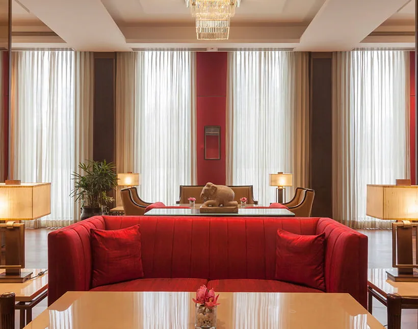 Interior view from gallery at The Oberoi New Delhi, 5 star hotel.