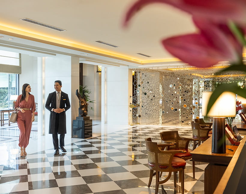 Interior view from gallery at The Oberoi New Delhi, 5 star hotel.