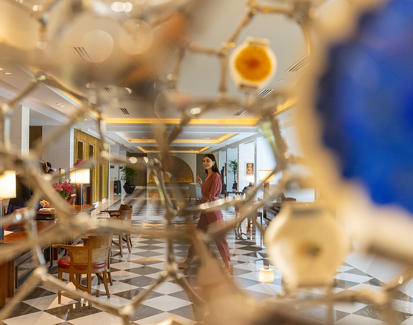 Interior view from gallery at The Oberoi New Delhi, 5 star hotel.