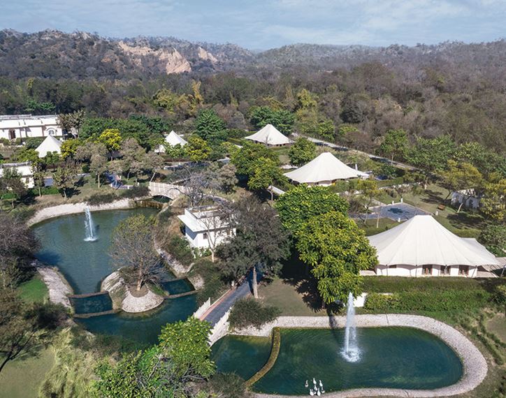 Aerial view of The Oberoi Sukhvilas, 5-star resort in Siswan Forest