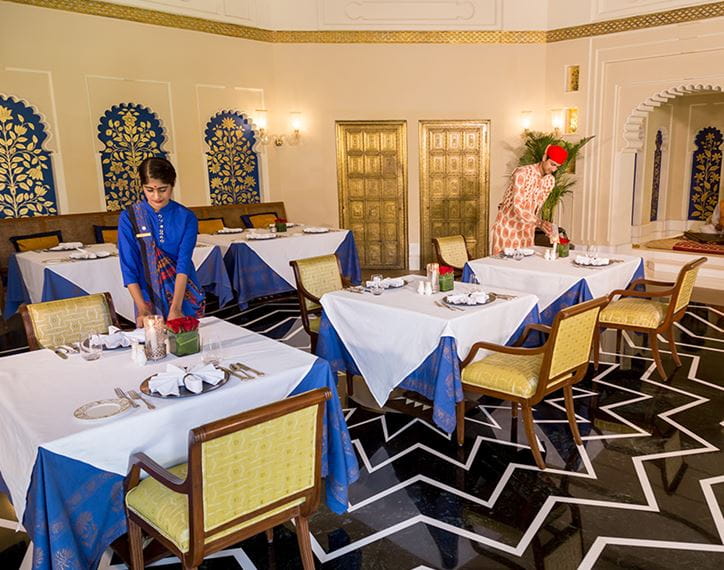 Starlit dinner at Udaimahal featuring thali presentation and candlelight at The Oberoi Udaivilas, 5 star hotel in Udaipur