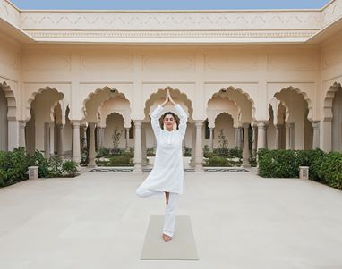 Yoga session area at The Oberoi Udaivilas, Udaipur, blending fitness and mindfulness in a serene resort setting.