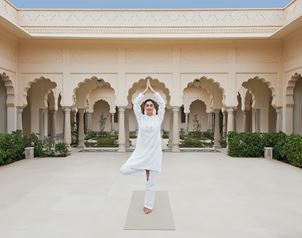 Yoga session area at The Oberoi Udaivilas, Udaipur, blending fitness and mindfulness in a serene resort setting.