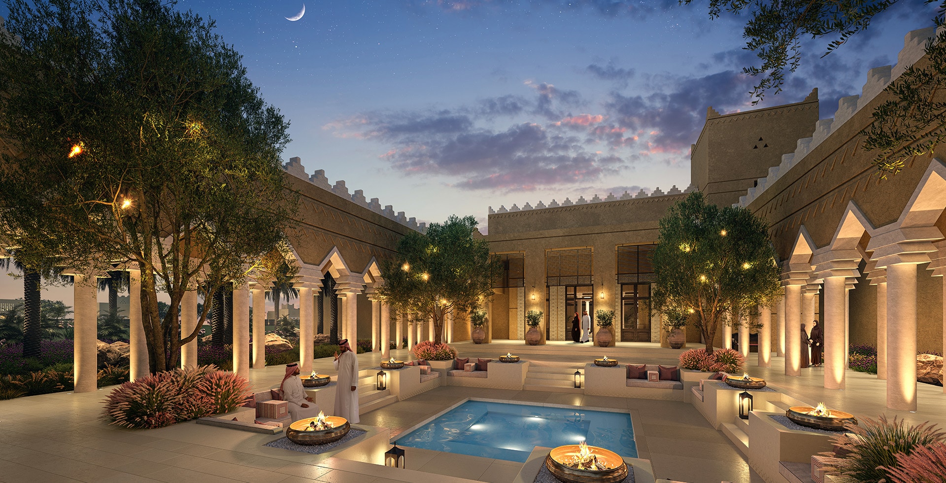 Aerial view of Wadi Safar resort surroundings at sunset