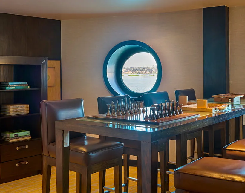 Sundeck seating during sunset at luxury Nile cruise Zahra