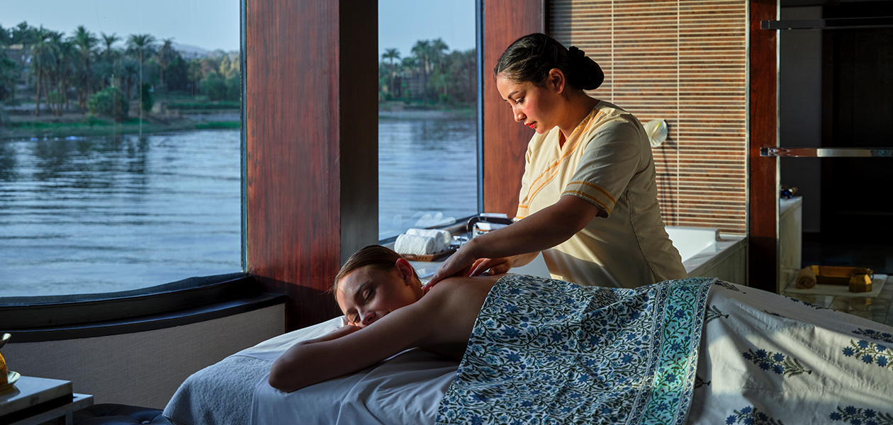 Spa massage ambiance aboard The Oberoi Zahra Nile Cruise