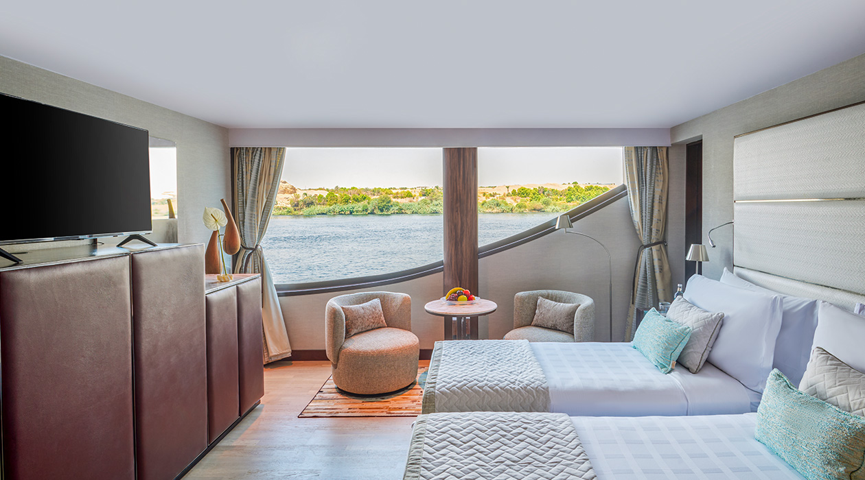 Panoramic suite view on Oberoi Zahra Nile Cruise