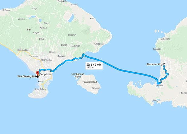 Mataram City to at The Oberoi Beach Resort Bali