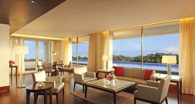 The living room of the Premier Pool Suite at The Oberoi, Gurgaon