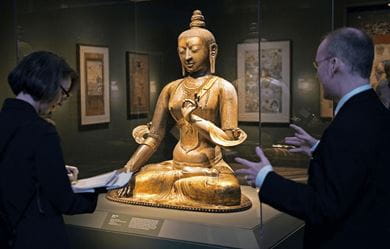 A gilt-bronze figure of a bodhisattva, Qing dynasty, China, 18th/19th century. Courtesy, Sotheby’s