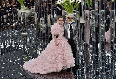 Lily-Rose Depp and Karl Lagerfeld walk the runway during the Chanel Spring-Summer 2017 show as part of Paris Fashion Week