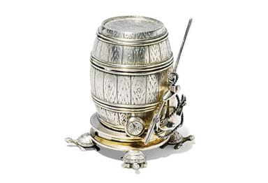 Richard Müller-barrel-shaped mustard pot and compass. All courtesy Sotheby’s