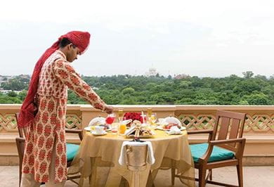 One of the corridors at The Oberoi Sukhvilās Resort & Spa
