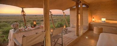 The interior of a tent at Kichwa Tembo Camp, Maasai Mara National Reserve, Kenya