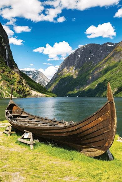 An old Viking boat replica near Flam in Norway