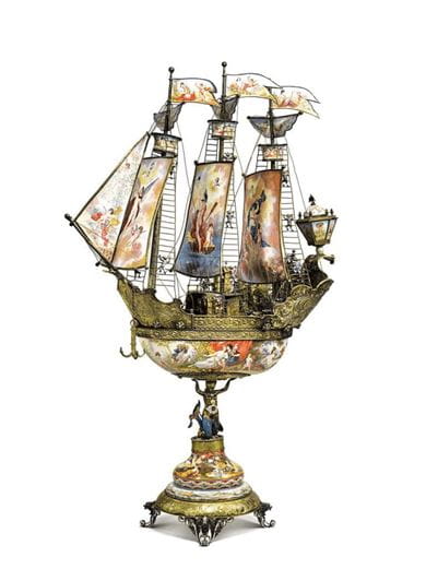 A monumental Austrian gilt-metal and enamel nef, Vienna, late 19th century. Courtesy Sotheby’s