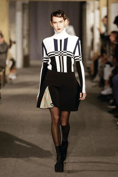 The movie Wings of Desire (1987) is the inspiration behind Arbesser’s latest collection, combining poetic and colourful elements with geometric patterns and the rigour of the uniform