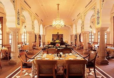 Outdoors at Surya Mahal, the restaurant at The Oberoi Rajvilās, Jaipur